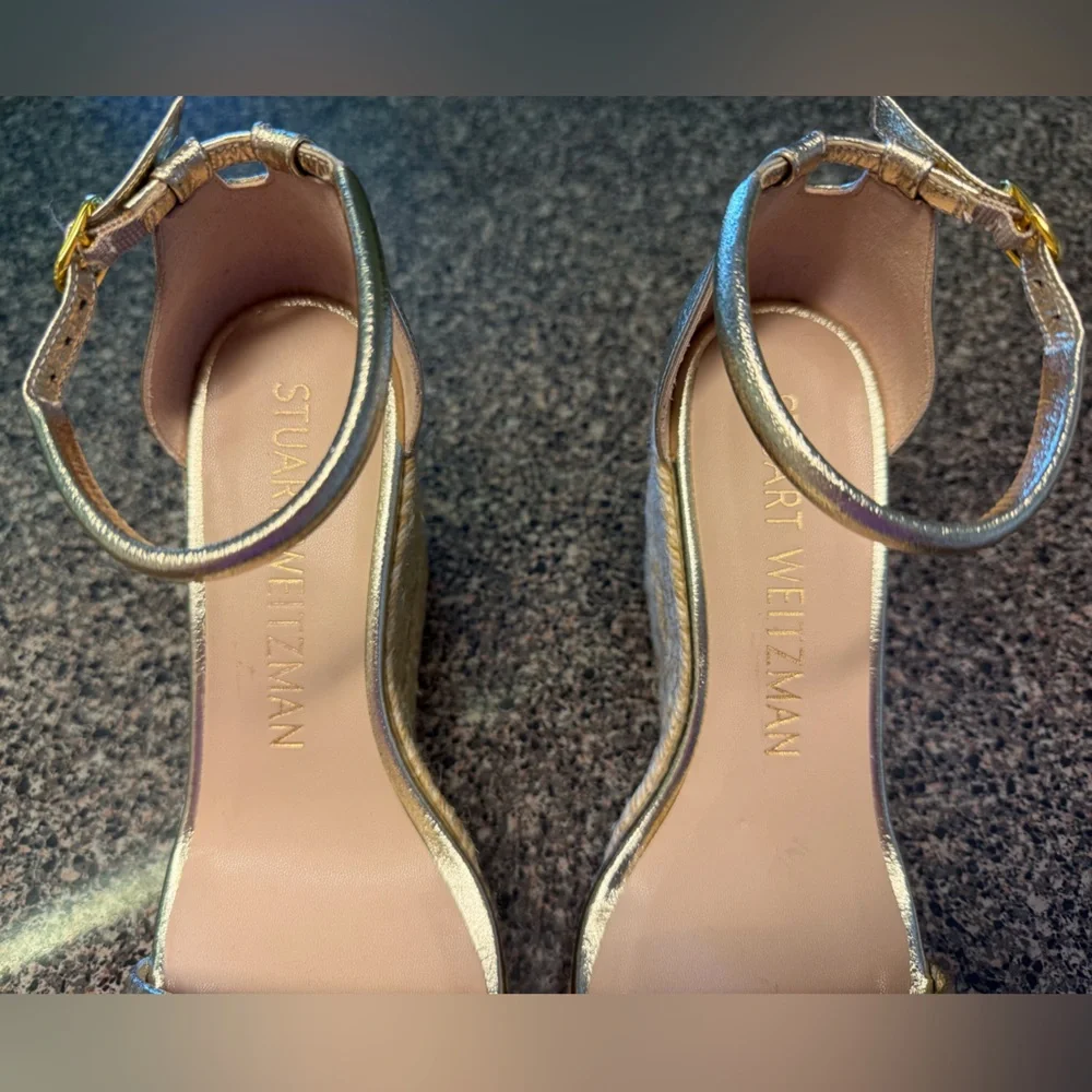 “STUART WEITZMAN”  Nudist Metallic Gold Espadrille Wedge Sandal - Picture 9 of 16